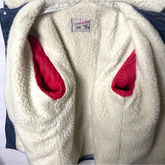 Vtg Lee Storm Rider Denim Sherpa Jacket Button Western Ranch Chore Coat USA Sz L - Picture 4 of 14